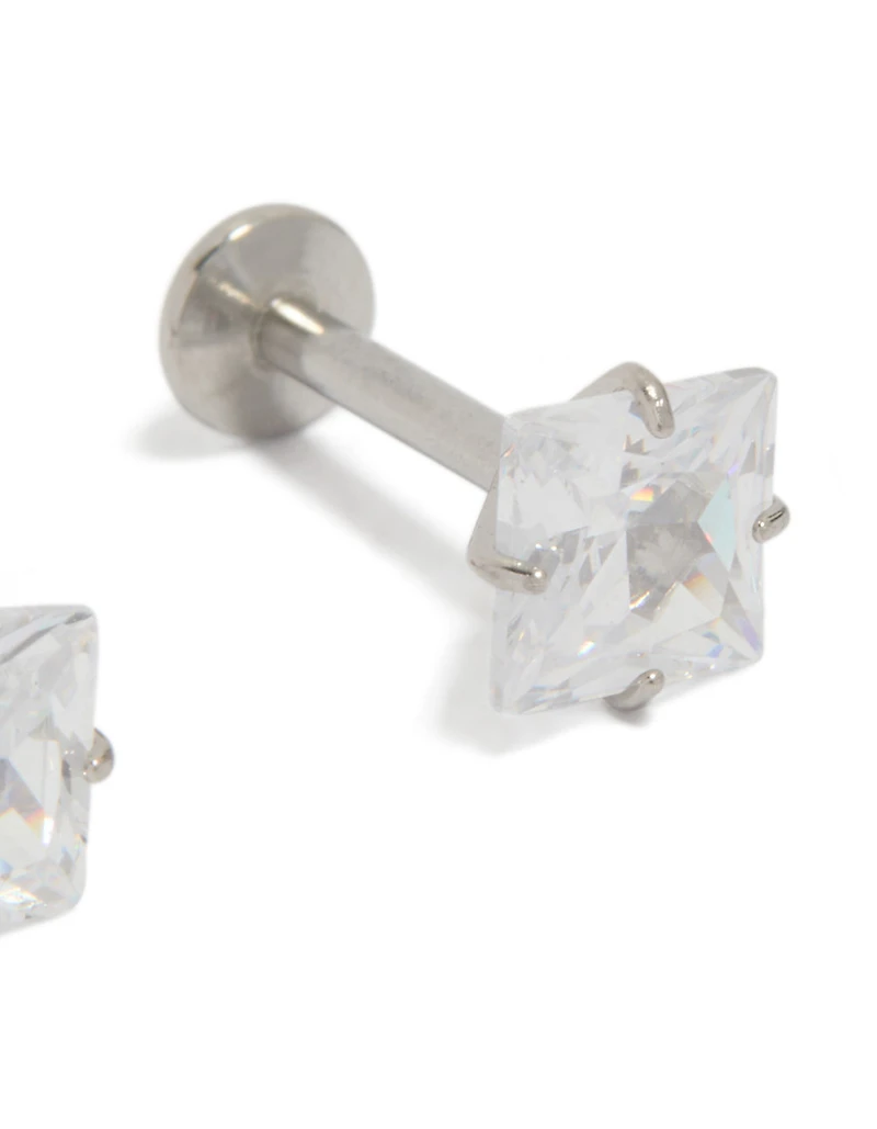 Surgical Steel 5 MM Cubic Zirconia Square Flat Back Studs