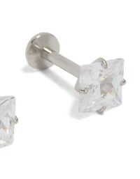 Surgical Steel 5 MM Cubic Zirconia Square Flat Back Studs