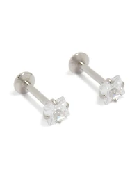 Surgical Steel 4 MM Cubic Zirconia Square Flat Back Studs
