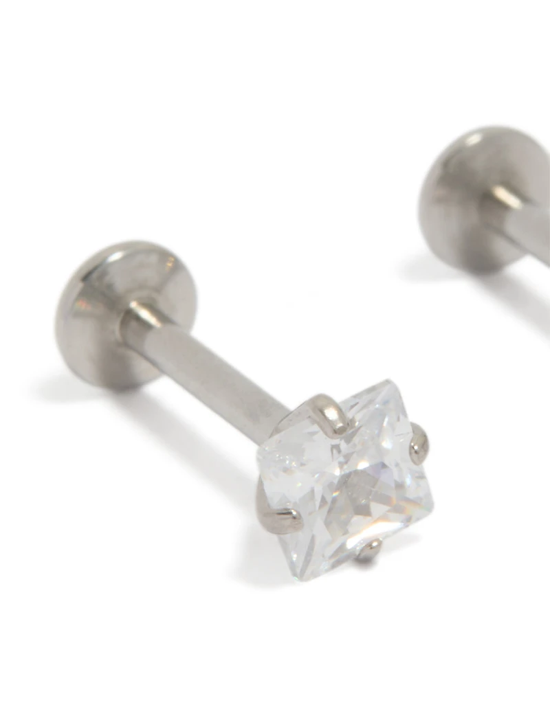 Surgical Steel 4 MM Cubic Zirconia Square Flat Back Studs