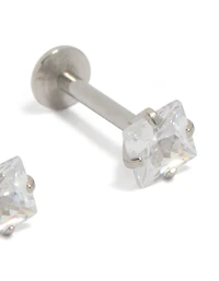 Surgical Steel 4 MM Cubic Zirconia Square Flat Back Studs