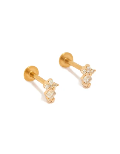 Gold Plated Surgical Steel Cubic Zirconia Mini Diamond Flat Back Studs
