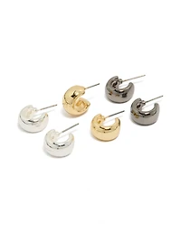 Mixed Metal  Plated Small Round Open Hoop Earrings 3-Pack