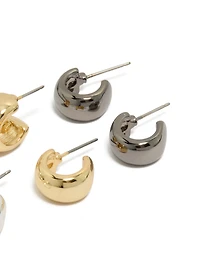 Mixed Metal  Plated Small Round Open Hoop Earrings 3-Pack