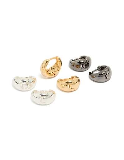 Mixed Metal Plated Small Graduated Huggie Earrings 3-Pack