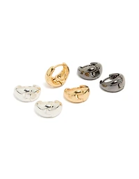 Mixed Metal Plated Small Graduated Huggie Earrings 3-Pack