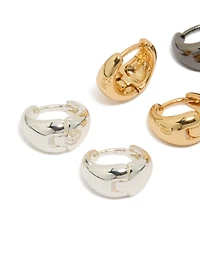 Mixed Metal Plated Small Graduated Huggie Earrings 3-Pack