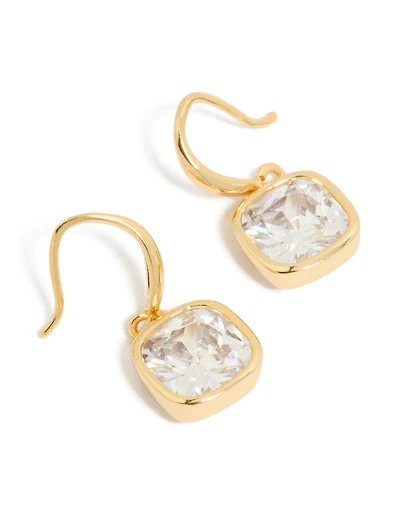 Gold Plated Square Cubic Zirconia Hook Earrings