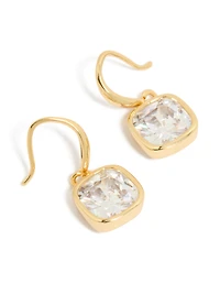 Gold Plated Square Cubic Zirconia Hook Earrings