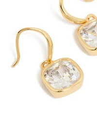 Gold Plated Square Cubic Zirconia Hook Earrings