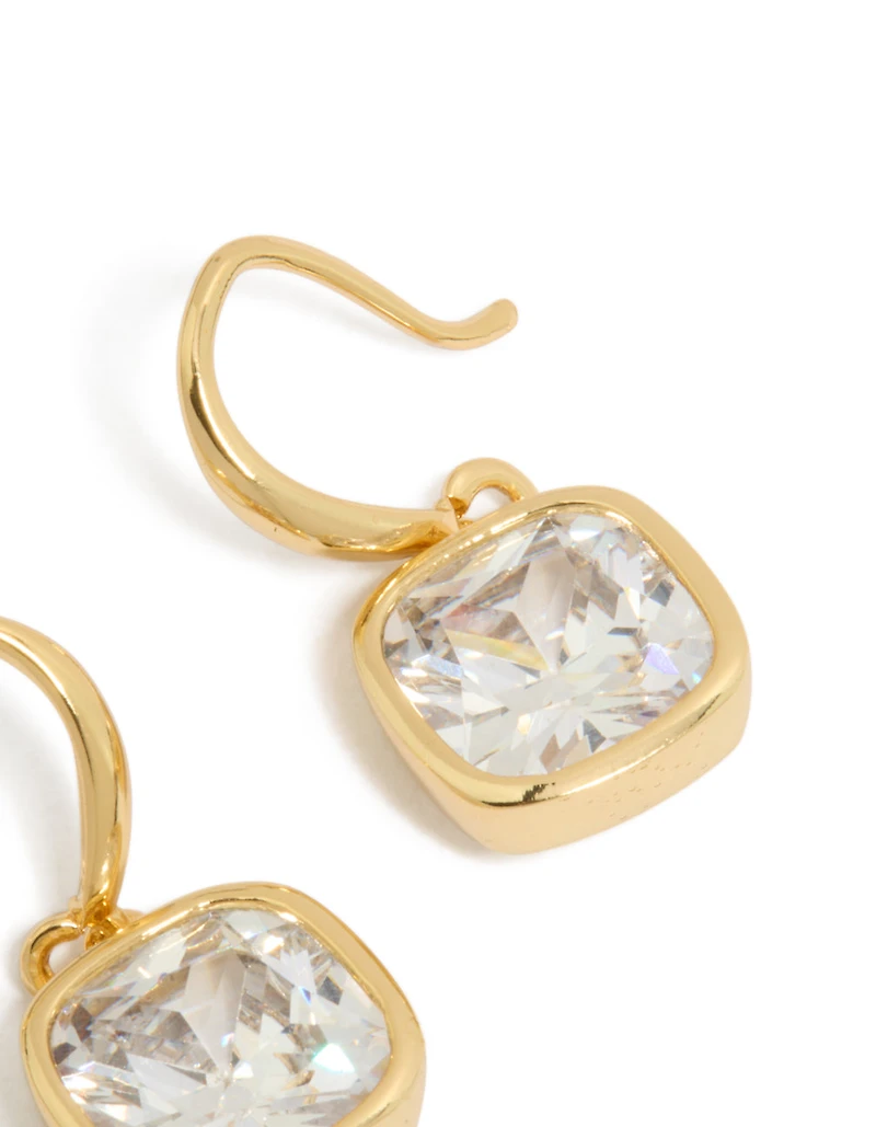 Gold Plated Square Cubic Zirconia Hook Earrings