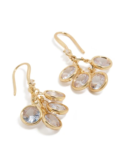 Gold Plated Cubic Zirconia Cluster Drop Hook Earrings