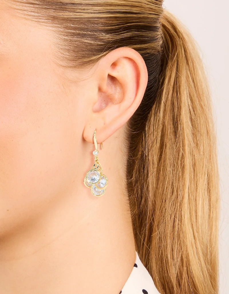 Gold Plated Cubic Zirconia Cluster Drop Hook Earrings