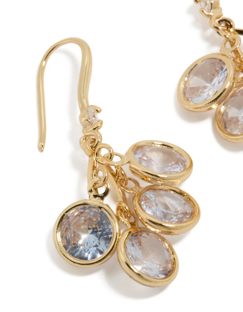 Gold Plated Cubic Zirconia Cluster Drop Hook Earrings