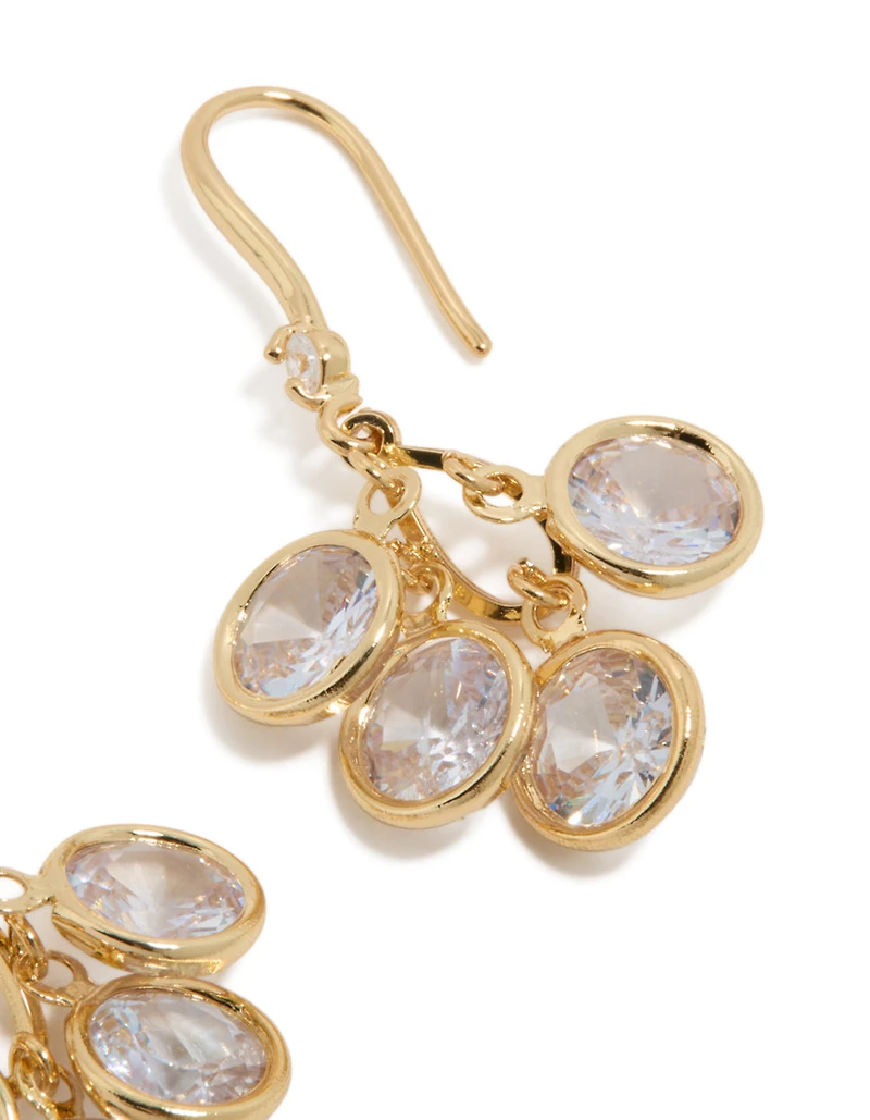 Gold Plated Cubic Zirconia Cluster Drop Hook Earrings