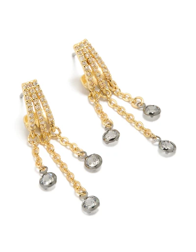 Mixed Metal Plated Cubic Zirconia Illusion Hoop Chain Drop Earrings