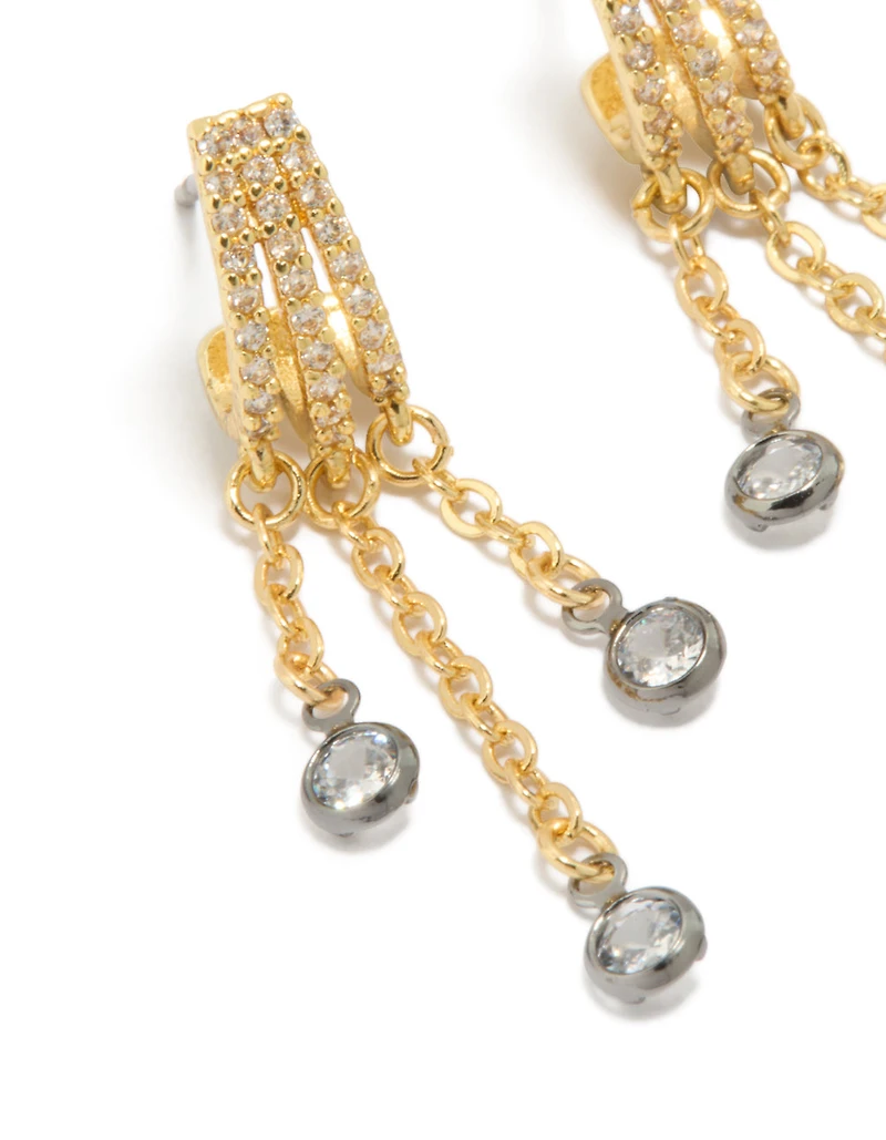 Mixed Metal Plated Cubic Zirconia Illusion Hoop Chain Drop Earrings