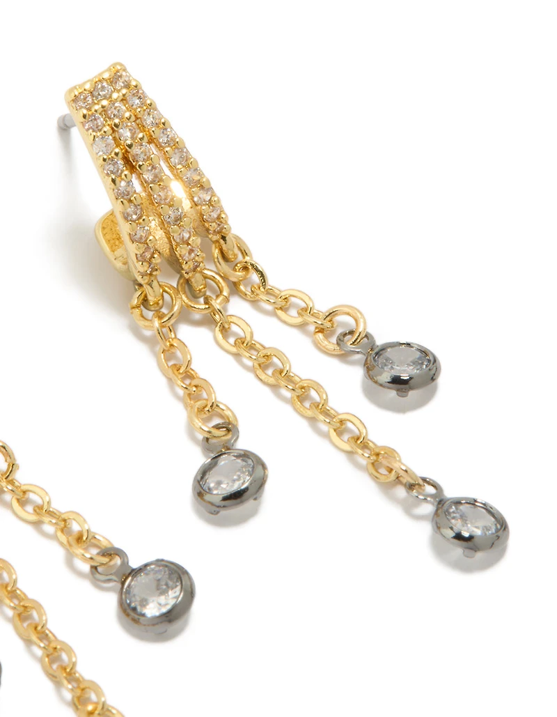 Mixed Metal Plated Cubic Zirconia Illusion Hoop Chain Drop Earrings
