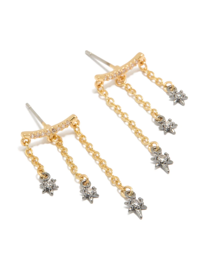 Mixed Metal Plated Cubic Zirconia Star Chain Earrings