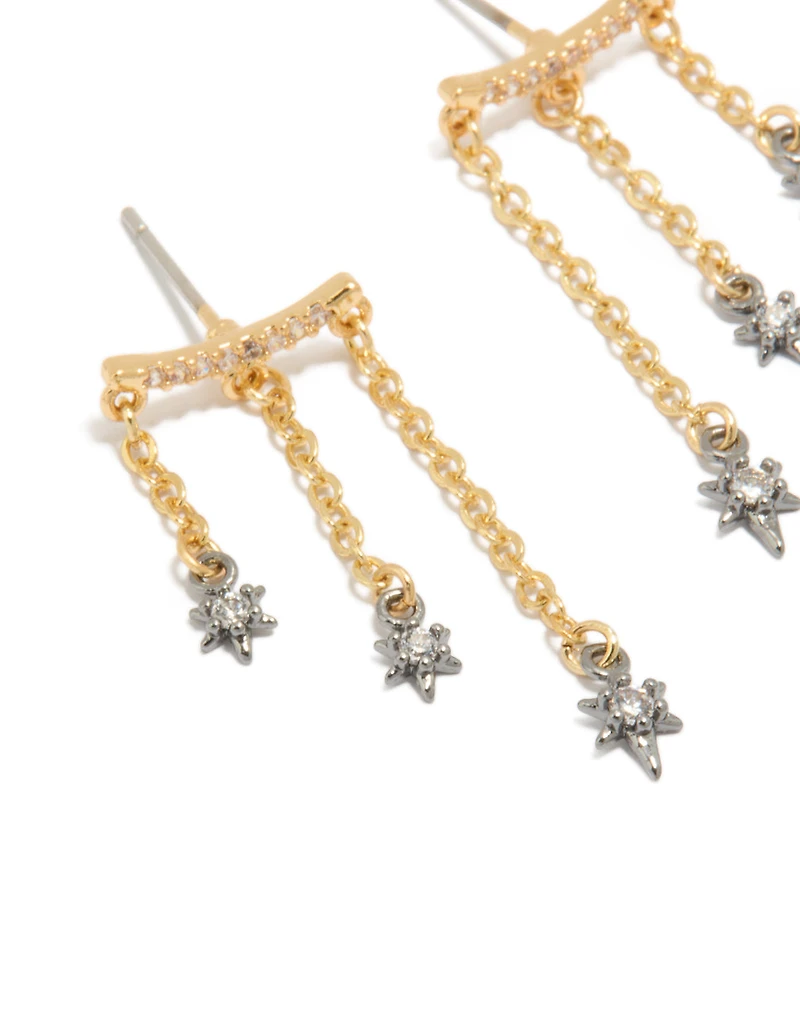 Mixed Metal Plated Cubic Zirconia Star Chain Earrings