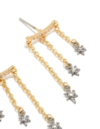 Mixed Metal Plated Cubic Zirconia Star Chain Earrings