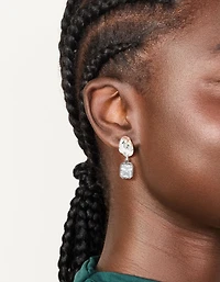 Silver & Gunmetal Plated Cubic Zirconia Square Drop Earrings