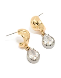 Mixed Metal Plated  Cubic Zirconia Knot Teardrop Earrings