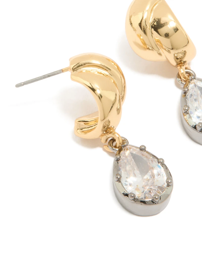 Mixed Metal Plated  Cubic Zirconia Knot Teardrop Earrings