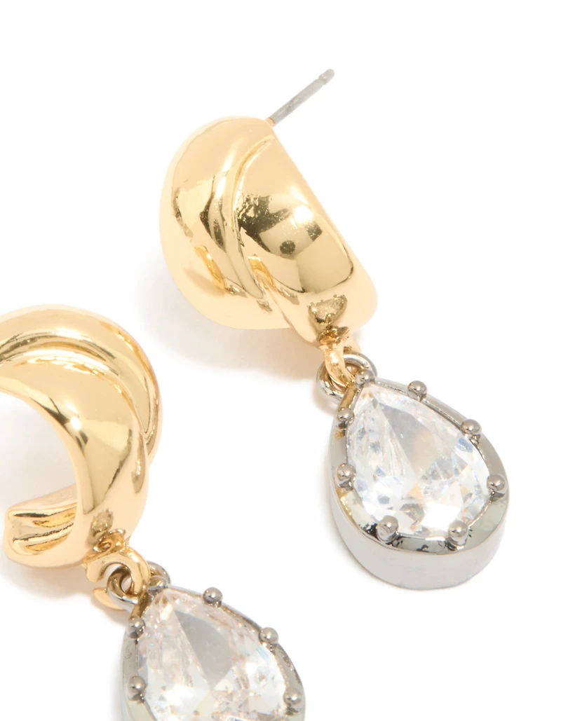 Mixed Metal Plated  Cubic Zirconia Knot Teardrop Earrings