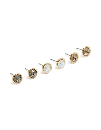 Gold Plated Cubic Zirconia Circle Stud Earrings 3-Pack