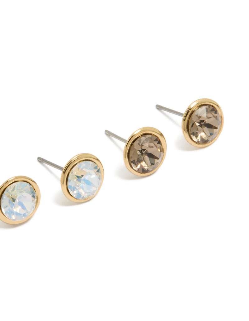 Gold Plated Cubic Zirconia Circle Stud Earrings 3-Pack