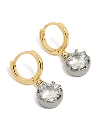 Mixed Metal Plated Cubic Zirconia Huggie Drop Earrings