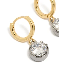 Mixed Metal Plated Cubic Zirconia Huggie Drop Earrings