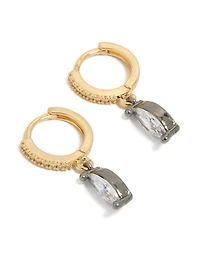 Mixed Metal Plated Cubic Zirconia Oval Huggie Drop Earrings