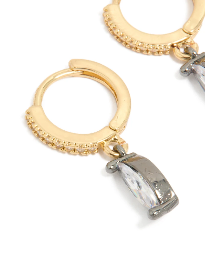 Mixed Metal Plated Cubic Zirconia Oval Huggie Drop Earrings