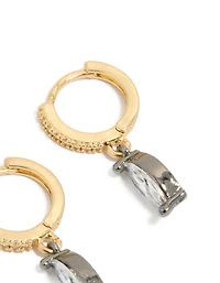 Mixed Metal Plated Cubic Zirconia Oval Huggie Drop Earrings