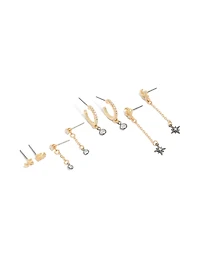 Mixed Metal Plated Cubic Zirconia Cluster Chain & Stud Earrings 4-Pack
