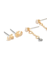 Mixed Metal Plated Cubic Zirconia Cluster Chain & Stud Earrings 4-Pack