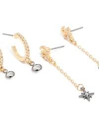 Mixed Metal Plated Cubic Zirconia Cluster Chain & Stud Earrings 4-Pack