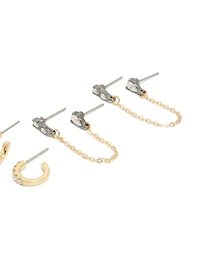 Gold Plated Cubic Zirconia Chain & Huggie Earrings 3- Pack