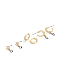 Mixed Metal Plated Cubic Zirconia Bezel Stud & Huggie Earrings 3-Pack
