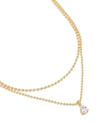Gold Plated Cubic Zirconia Teardrop Pendant & Ball Layered Necklace