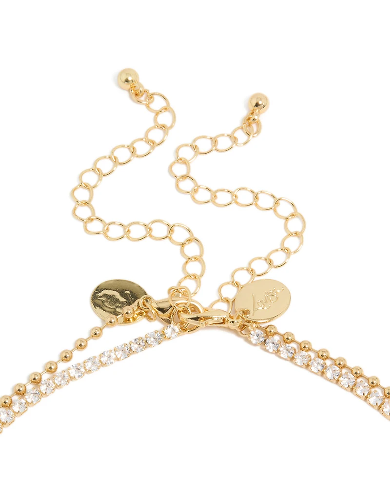 Gold Plated Cubic Zirconia Tennis & Droplets Layered Necklace
