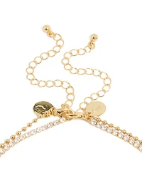 Gold Plated Cubic Zirconia Tennis &  Droplets Layered Necklace