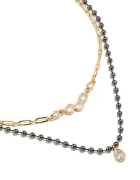 Mixed Metal Plated Cubic Zirconia Teardrop & Cluster Layered Necklace