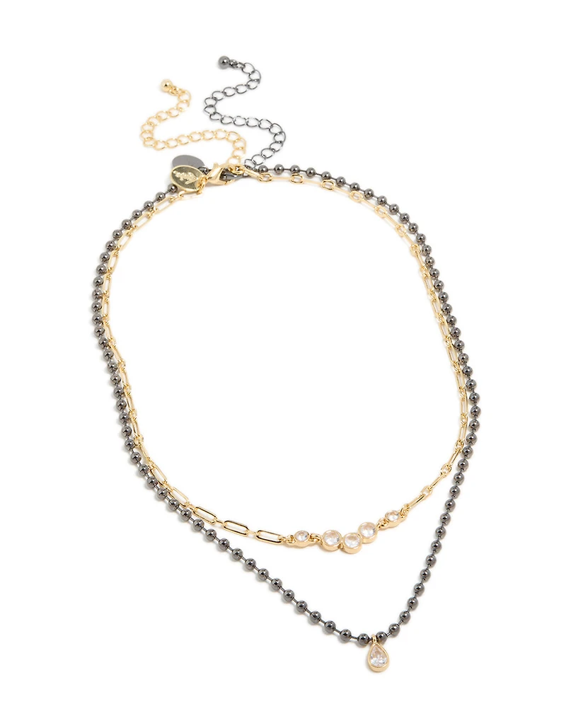 Collier en larme en zircone cubique plaqué métal mixte et collier superposé en grappe