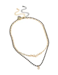 Collier en larme en zircone cubique plaqué métal mixte et collier superposé en grappe