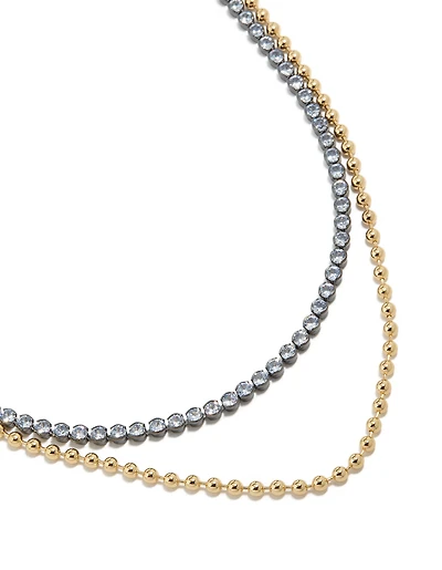 Mixed Metal Plated Cubic Zirconia Double Layered Tennis Ball Chain Necklace