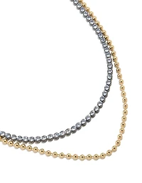 Mixed Metal Plated Cubic Zirconia Double Layered Tennis Ball Chain Necklace