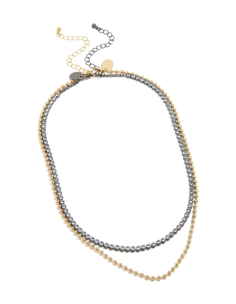 Mixed Metal Plated Cubic Zirconia Double Layered Tennis Ball Chain Necklace